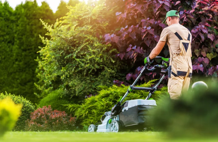 Koszenie trawy przez ogrodnika
